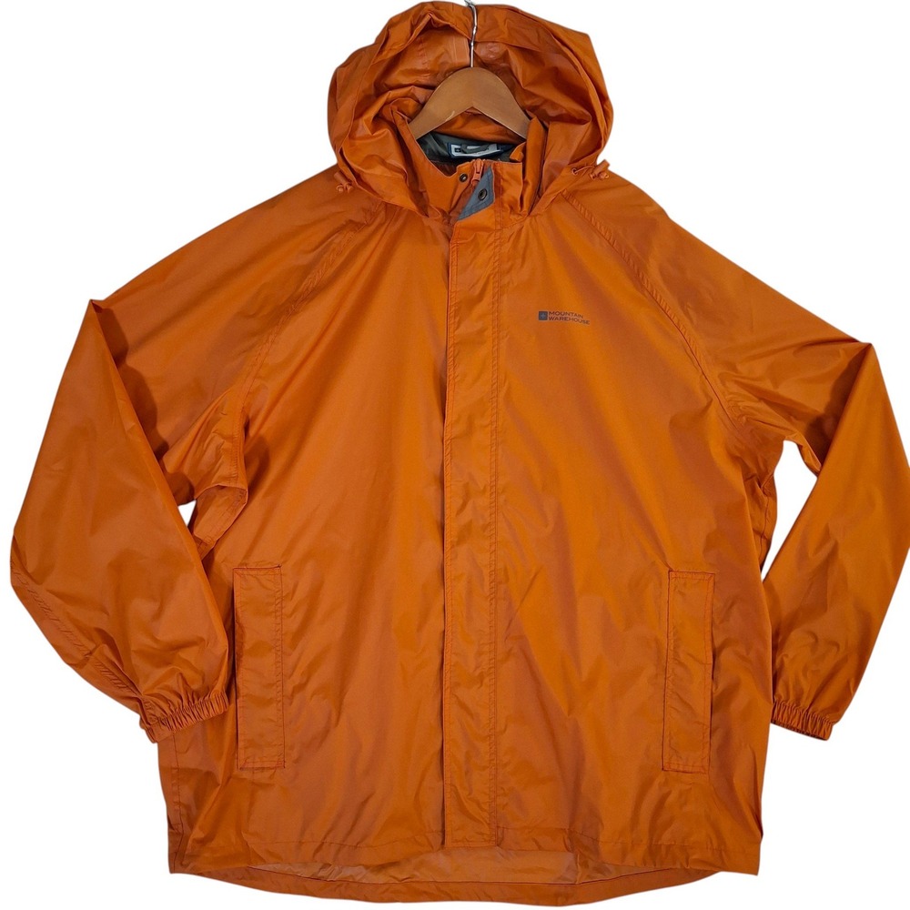 Mountain Warehouse IsoDry Rain Jacket XXL Orange Hooded Waterproof Shell Coat